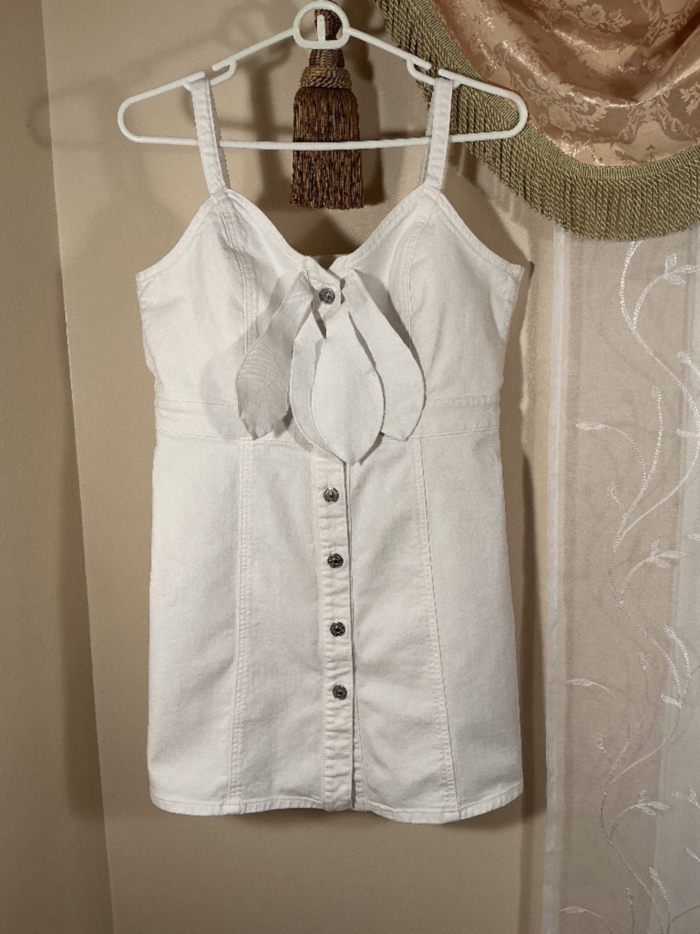 7 For All Mankind White Denim Button Front Mini Dress Size L cotton Euro-Summer
